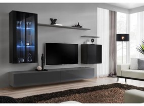 Obývacia stena Switch Sklo +LED XII čierna /Grafit