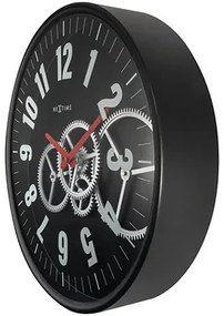 Nástenné hodiny NeXtime Gear Clock Ø36 cm čierne