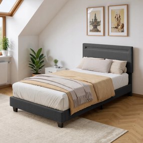 Łóżko tapicerowane 90×200 Bealife so zagłówkiem Szare/Beżowy BF27 jednolôžkové