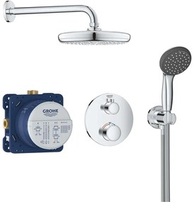 GROHE Precision Trend sprchový systém pod omietku s termostatom, horná sprcha 1jet EcoJoy priemer 210 mm, ručná sprcha 2jet, chróm, 34733002