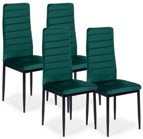 Sada 4 elegantných zamatových stoličiek v zelenej farbe