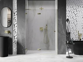 Mexen, Mexen Lunar L Otočné ľavé sprchové dvere 130 cm, transparentné, zlaté - 834L-130-000-50-00-L