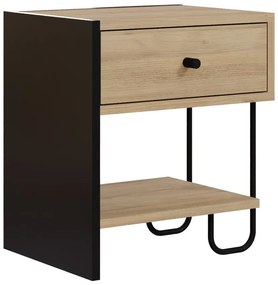 Čierny/v prírodnej farbe nočný stolík v dekore duba s poličkami Saturne – Marckeric