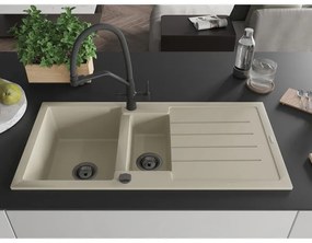 Mexen Andres, granitový drez 1000x500x200 mm, 1,5-komorový a drezová batéria Duo, béžová, 6515-69-671701-70-B