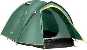 Outsunny stan pre 2 osoby 190T s kolíkmi, kupolový stan z sklolaminátu a polyesteru Zelená+Žltá 325 x 183 x 130 cm | Aosom