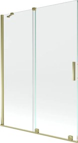 Mexen Velar, 2-krídlová posuvná vaňová zástena 130 x 150 cm, 8mm číre sklo, zlatý lesklý profil, 896-130-000-01-50