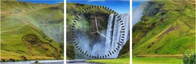 Obraz - Vodopád Seljalandsfoss (s hodinami) (90x30 cm)