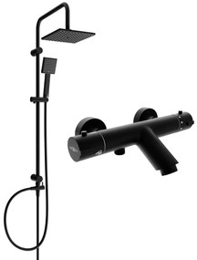 Mexen Tord, sprchový set s dažďovou sprchou a KAI termostatickou vaňovou batériou, čierna matná, 77300200-70