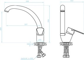 Kuchinox Luga, stojanková drezová batéria s F-tvarovaným výtokom, chrómová, LAV-BQL_067D
