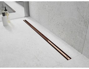 Mexen Flat nerezový sprchový žľab s rotačným 360° sifónom 90 cm, vzor SLIM, ružovo-zlatá, 1641090