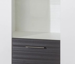 Vysoká vitrína Caracas typ 02, grafit / biely lesk, s osvetlením