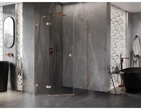 Mexen Lunar, päťuholníkový sprchový kút s ľavým sklonom 90 x 100 cm, 8mm číre sklo, profil medená matná, 831-090L-100P-65-00-L