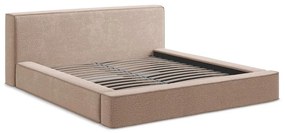 Svetloružová čalúnená dvojlôžková posteľ s úložným priestorom s roštom 140x200 cm Noho – Makamii