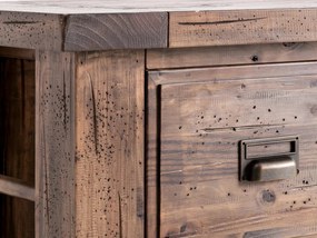 furniture-nabytek.cz - Produktový názov v slovenčine by mohol znieť: Masívna skrinka pod umývadlo Cancún z recyklovanej borovice, lakovaná, hnedá.