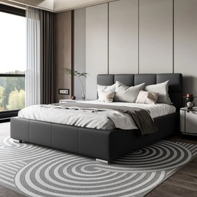 LUISI 140X200 ČALÚNENÁ MANŽELSKÁ POSTEĽ ČIERNA EKO-KOŽA S ÚLOŽNÝM PRIESTOROM