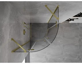 Mexen Mist, polkruhový výklopný sprchový kút 90 x 90 cm, číre sklo, zlatý matný profil, 8A33-090-090-55-00