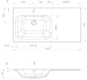 Sapho Sapho, LOREA skrinka 100x46x51,5cm (80+20cm), ľavá, dub collingwood/čierna matná, LE080-1935-L-03