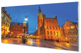 Obraz na akrylátovom skle Gdańsk staré mesto v noci kostol 125x50 cm