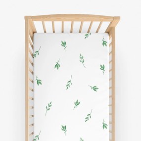 Goldea bavlnená napínacia plachta do detské postieľky - olivové lístky 60 x 120 cm