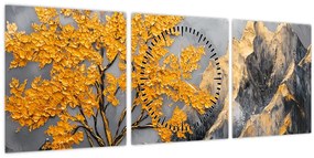 Obraz – Zlatý strom v horách (s hodinami) (90x30 cm)
