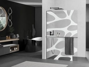 Mexen Kioto+ L, sprchová zástena Walk-In s poličkou a vešiakom 70 x 200 cm, 8mm číre sklo biely vzor, grafitový profil, 800-070-123-66-97