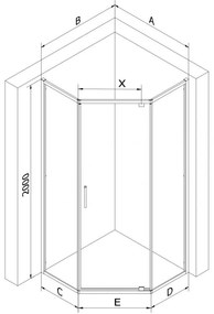 Mexen Exo, päťuholníkový sprchový kút s výklopnými dverami 80 x 80 cm, 6mm číre sklo, čierny profil, 812-080-080-70-00