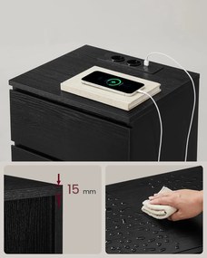 Sada 2 nočných stolíkov, 3 zásuvky, 2 AC zásuvky, 2 USB porty, čierne