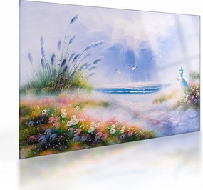 Sklenený obraz - Romantická pláž, olejomaľba (70x50 cm)