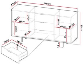 Komoda Newelon K2D3SZ NW02 (kašmír + zlatá) . Vlastná spoľahlivá doprava až k Vám domov. 1103663