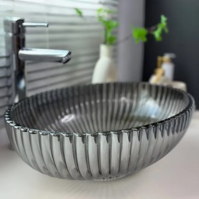 BPS-koupelny Sklenené umývadlo na dosku HYD-BRT3-BL-PL-510 51x35 cm, platina lesk