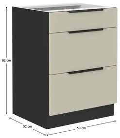 Dolná kuchynská skrinka Arikona 60 D 3S BB (kašmír + čierna) . Vlastná spoľahlivá doprava až k Vám domov. 1097031