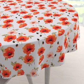 Biante Teflónový okrúhly obrus TF-133 Červenooranžové vlčie maky na bielom Ø 90 cm