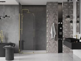 Mexen Velar, posuvné dvere do otvoru 130x200 cm, 8mm číre sklo, zlatá lesklá, 871-130-000-01-50
