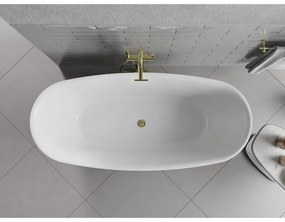 Mexen Luvo Slim, voľne stojaca vaňa 170 × 75 cm, biela lesklá, zlatý lesklý prepad, 52801707500-50