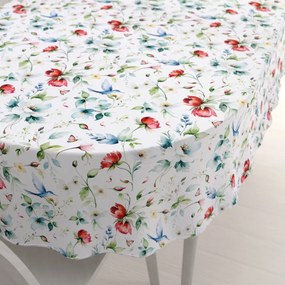 Biante Teflónový oválny obrus TF-116 Akvarelové kvety s kolibríkmi na bielom 140x220 cm