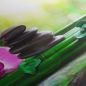 Obraz masážnych kameňov a orchidey na vode (90x60 cm)