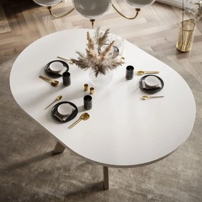 OKRÚHLY ROZKLADACÍ JEDÁLENSKÝ STÔL EWALD BIELY MATNÝ + KAŠMÍROVÉ NOHY 100/140 cm