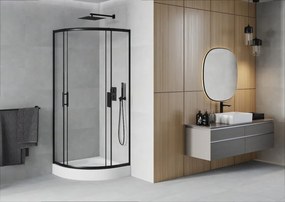 Mexen Rio, štvrťkruhový sprchový kút 80 x 80 cm, 6mm číre sklo, čierny profil + biela sprchová vanička RIO, 863-080-080-70-00-4710