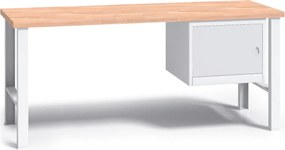 Pracovný stôl do dielne G3 so závesnou skrinkou na náradie, buková škárovka, pevné kovové nohy, 1700 mm, sivá