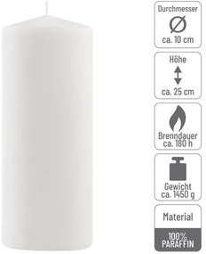 Sada stĺpových sviečok, 25 cm, Ø10 cm, biela, 4 ks