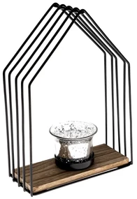 Kovový svietnik Celestial house čierna, 15 x 22 x 6,5 cm