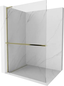 Mexen Kioto+ L, sprchová zástena Walk-In s poličkou a vešiakom 80 x 200 cm, 8mm číre sklo, zlatý lesklý profil,800-080-123-50-00