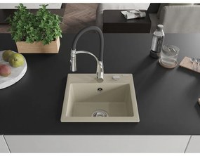 Mexen Milo, 1-komorový granitový drez 435x410x171 mm a drezová batéria Aster, béžová, 6505-69-73450-07