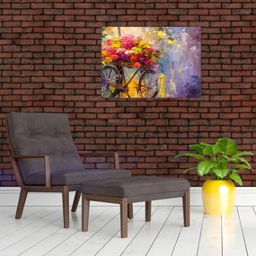 Sklenený obraz - Bicykel s kvetmi (70x50 cm)