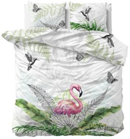 Biele bavlnené posteľné obliečky s exotickým motívom 200 x 220 cm