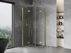 Mexen Mist-F Duo, skladací sprchový kút 80 x 80 cm, číre sklo, zlatý lesklý profil, 8A6-080L-080P-50-00