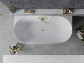 Mexen Oval Slim, voľne stojaca vaňa ku stene, 170 x 80 cm, biela-čierna, zlatý lesklý prepad, 52661708075-50