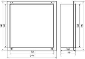 Mexen X-Wall-NR, polička na zapustenie pod obklad bez goliera 30 x 30 cm, oceľová, 1911303010
