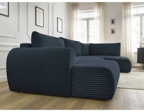 Tmavomodrá menčestrová rozkladacia rohová pohovka (ľavý roh/do "U") Lucien – Bobochic Paris
