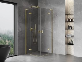 Mexen Mist-H L Duo, 2-krídlový sprchový kút 80 x 80 cm, číre sklo, zlatý lesklý profil, 8A5L-080L-080P-50-00